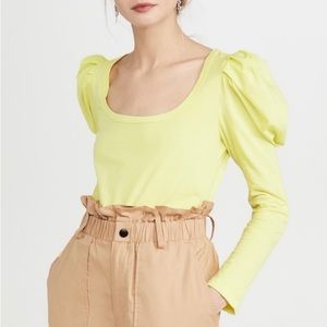 A.L.C. Sewell Long Puff Sleeve Scoop Neck Yellow Top